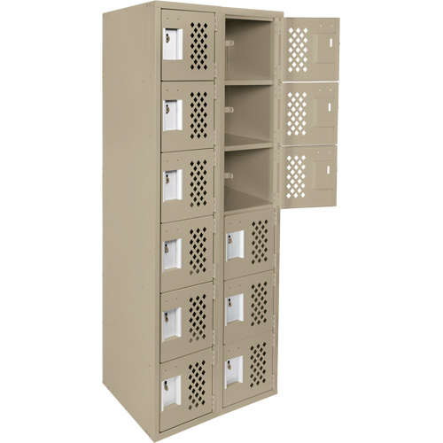 Assembled Lockerettes Clean Line Perforated Economy Lockers, 6 -tier, Bank of 2, 18" x 72" x 12", Steel Auto-Cam