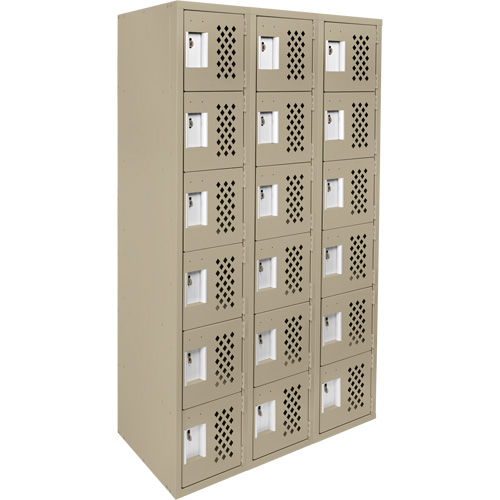 Assembled Lockerettes Clean Line Perforated Economy Lockers, 6 -tier, Bank of 3, 18" x 72" x 12", Steel Auto-Cam