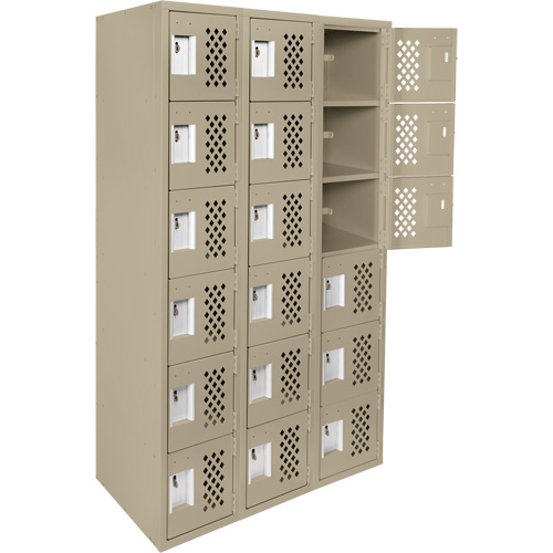 Assembled Lockerettes Clean Line Perforated Economy Lockers, 6 -tier, Bank of 3, 18" x 72" x 12", Steel Auto-Cam