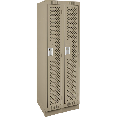 Clean Line Lockers, Bank of 2, 24" x 12" x 76", Steel, Beige, Rivet (Assembled), Perforated Auto-Cam