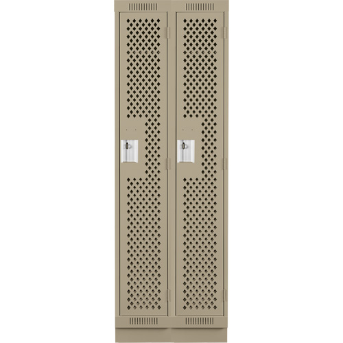 Clean Line Lockers, Bank of 2, 24" x 12" x 76", Steel, Beige, Rivet (Assembled), Perforated Auto-Cam