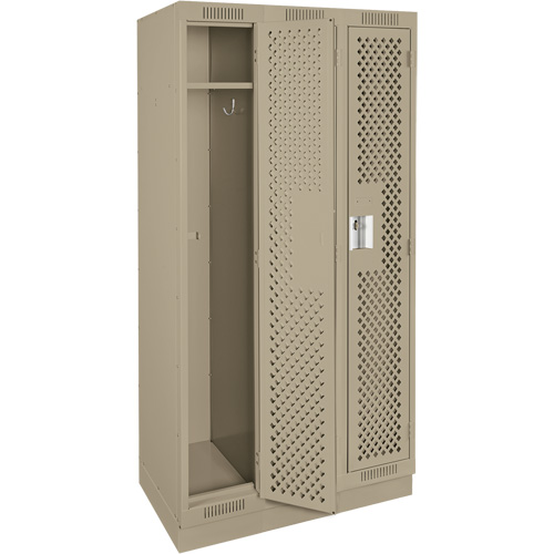 Clean Line Lockers, Bank of 3, 36" x 12" x 76", Steel, Beige, Rivet (Assembled), Perforated Auto-Cam