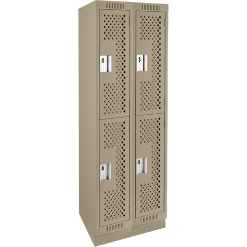 Clean Line Lockers, 2 -tier, Bank of 2, 24" x 15" x 76", Steel, Beige, Rivet (Assembled), Perforated Auto-Cam