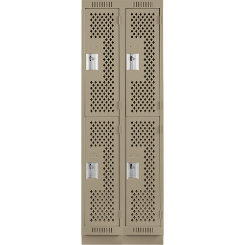 Clean Line Lockers, 2 -tier, Bank of 2, 24" x 15" x 76", Steel, Beige, Rivet (Assembled), Perforated Auto-Cam