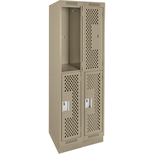 Clean Line Lockers, 2 -tier, Bank of 2, 24" x 15" x 76", Steel, Beige, Rivet (Assembled), Perforated Auto-Cam