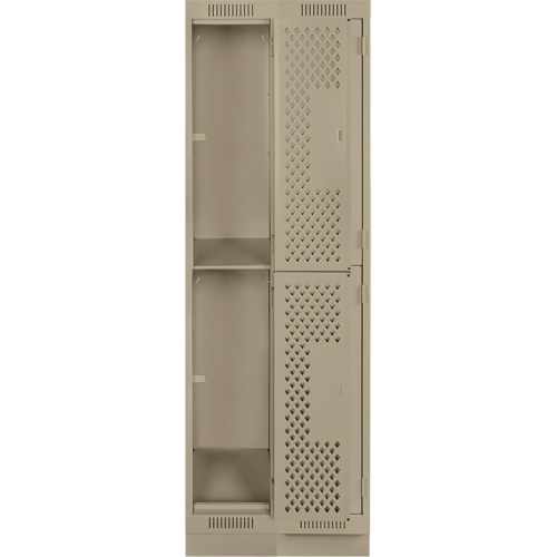 Clean Line Lockers, 2 -tier, Bank of 2, 24" x 15" x 76", Steel, Beige, Rivet (Assembled), Perforated Auto-Cam