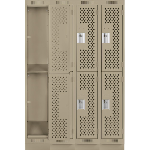 Casiers Clean Line, 2 niveaux, Bloc de 4, 48" x 18" x 76", Acier, Beige, Rivet (assembl&eacute;), Perfor&eacute; Auto-Cam