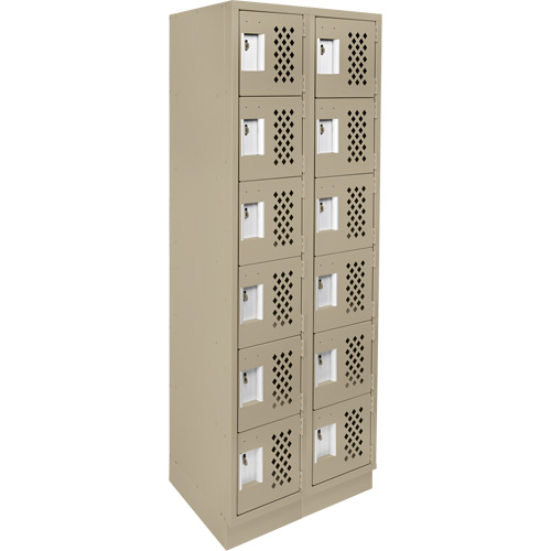 Assembled Lockerettes Clean Line Perforated Economy Lockers, 6 -tier, Bank of 2, 18" x 72" x 12", Steel Auto-Cam