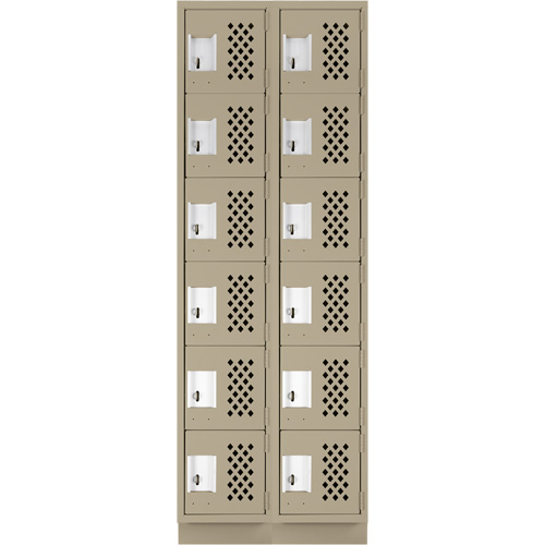 Assembled Lockerettes Clean Line Perforated Economy Lockers, 6 -tier, Bank of 2, 18" x 72" x 12", Steel Auto-Cam
