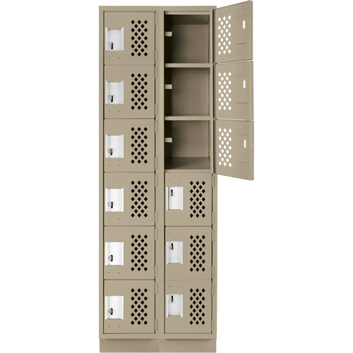 Assembled Lockerettes Clean Line Perforated Economy Lockers, 6 -tier, Bank of 2, 18" x 72" x 12", Steel Auto-Cam