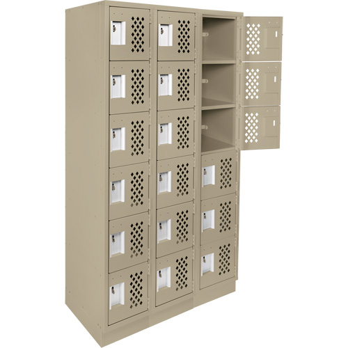 Assembled Lockerettes Clean Line Perforated Economy Lockers, 6 -tier, Bank of 3, 18" x 72" x 12", Steel Auto-Cam