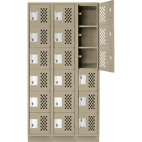 Assembled Lockerettes Clean Line Perforated Economy Lockers, 6 -tier, Bank of 3, 18" x 72" x 12", Steel Auto-Cam