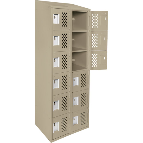 Assembled Lockerettes Clean Line Perforated Economy Lockers, 6 -tier, Bank of 2, 18" x 72" x 12", Steel Auto-Cam