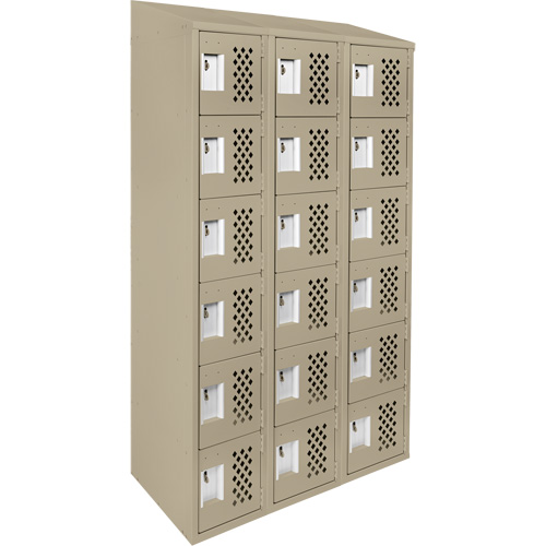 Assembled Lockerettes Clean Line Perforated Economy Lockers, 6 -tier, Bank of 3, 18" x 72" x 12", Steel Auto-Cam