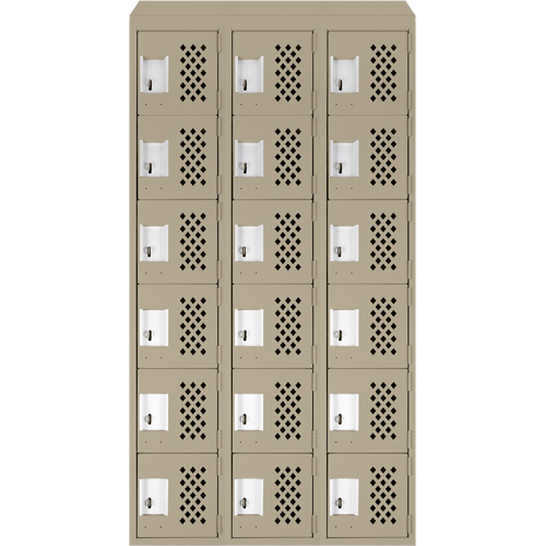 Assembled Lockerettes Clean Line Perforated Economy Lockers, 6 -tier, Bank of 3, 18" x 72" x 12", Steel Auto-Cam