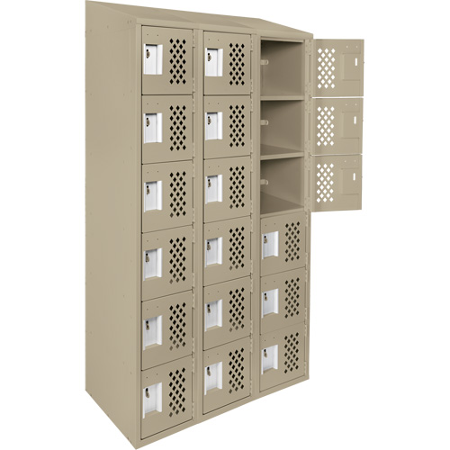 Assembled Lockerettes Clean Line Perforated Economy Lockers, 6 -tier, Bank of 3, 18" x 72" x 12", Steel Auto-Cam