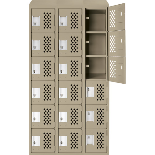 Assembled Lockerettes Clean Line Perforated Economy Lockers, 6 -tier, Bank of 3, 18" x 72" x 12", Steel Auto-Cam