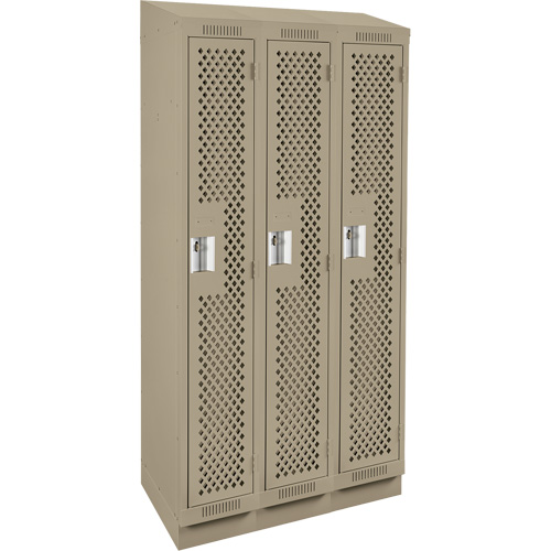 Clean Line Lockers, Bank of 3, 36" x 18" x 82", Steel, Beige, Rivet (Assembled), Perforated Auto-Cam