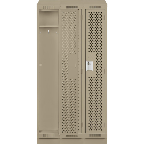 Clean Line Lockers, Bank of 3, 36" x 18" x 82", Steel, Beige, Rivet (Assembled), Perforated Auto-Cam