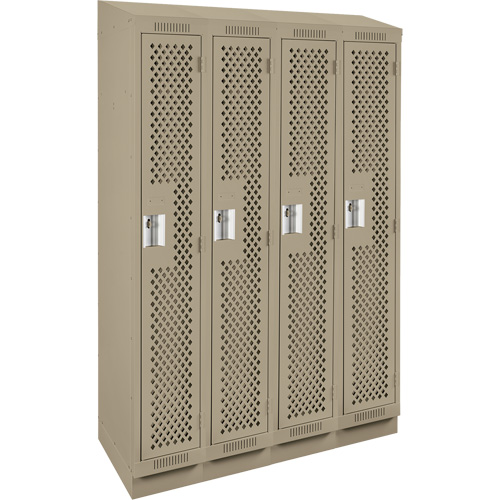 Clean Line Lockers, Bank of 4, 48" x 18" x 82", Steel, Beige, Rivet (Assembled), Perforated Auto-Cam