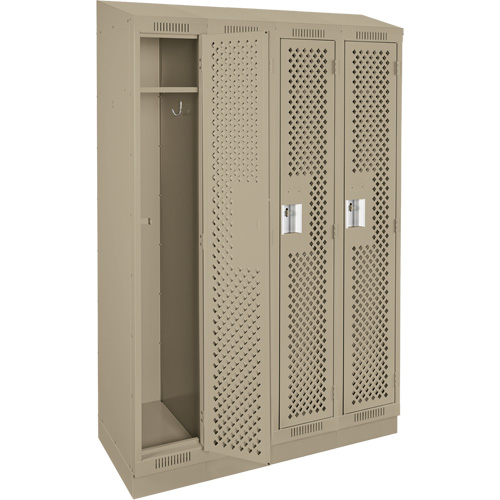 Clean Line Lockers, Bank of 4, 48" x 18" x 82", Steel, Beige, Rivet (Assembled), Perforated Auto-Cam
