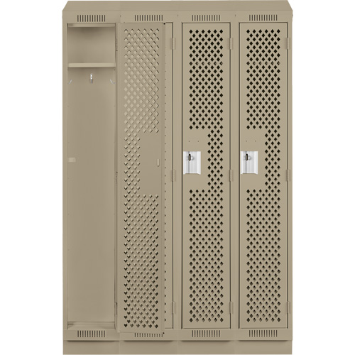 Clean Line Lockers, Bank of 4, 48" x 18" x 82", Steel, Beige, Rivet (Assembled), Perforated Auto-Cam