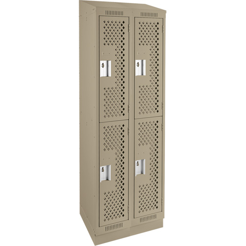 Clean Line Lockers, 2 -tier, Bank of 2, 24" x 12" x 82", Steel, Beige, Rivet (Assembled), Perforated Auto-Cam