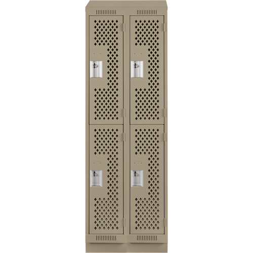 Clean Line Lockers, 2 -tier, Bank of 2, 24" x 12" x 82", Steel, Beige, Rivet (Assembled), Perforated Auto-Cam