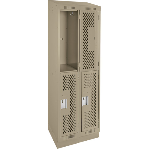 Clean Line Lockers, 2 -tier, Bank of 2, 24" x 12" x 82", Steel, Beige, Rivet (Assembled), Perforated Auto-Cam
