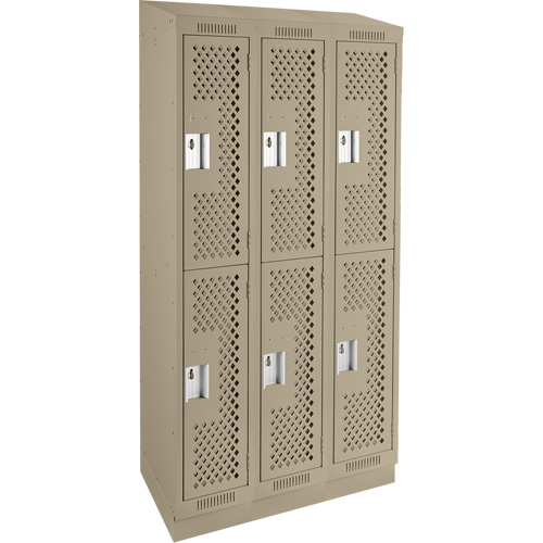 Clean Line Lockers, 2 -tier, Bank of 3, 36" x 12" x 82", Steel, Beige, Rivet (Assembled), Perforated Auto-Cam