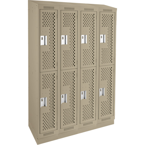 Clean Line Lockers, 2 -tier, Bank of 4, 48" x 12" x 82", Steel, Beige, Rivet (Assembled), Perforated Auto-Cam