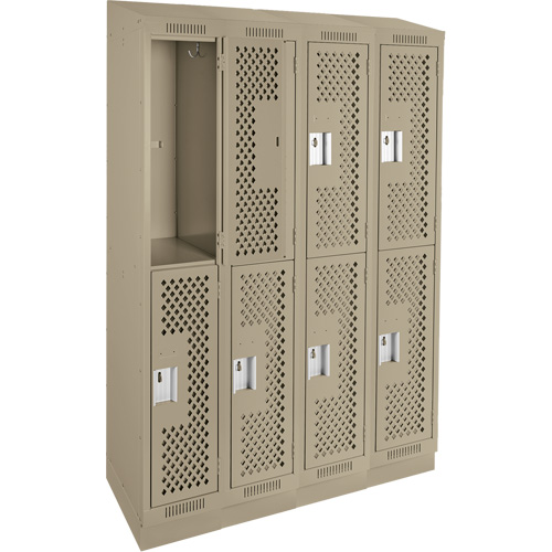 Clean Line Lockers, 2 -tier, Bank of 4, 48" x 12" x 82", Steel, Beige, Rivet (Assembled), Perforated Auto-Cam