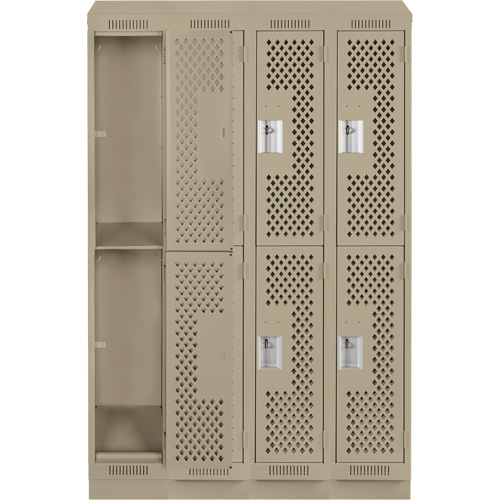 Clean Line Lockers, 2 -tier, Bank of 4, 48" x 12" x 82", Steel, Beige, Rivet (Assembled), Perforated Auto-Cam