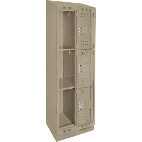 Clean Line Lockers, 3 -tier, Bank of 2, 24" x 18" x 82", Steel, Beige, Rivet (Assembled), Perforated Auto-Cam
