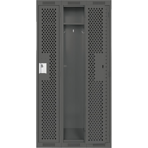 Clean Line Lockers, Bank of 3, 36" x 12" x 72", Steel, Charcoal, Rivet (Assembled), Perforated Auto-Cam