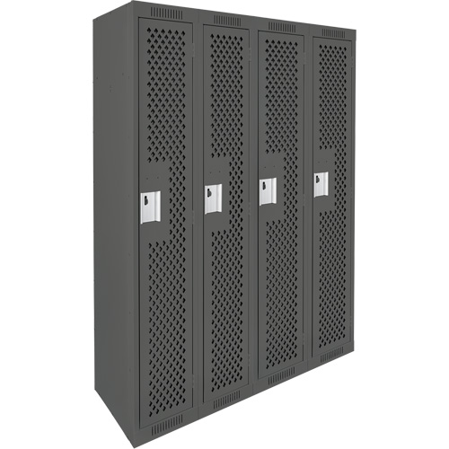 Clean Line Lockers, Bank of 4, 48" x 12" x 72", Steel, Charcoal, Rivet (Assembled), Perforated Auto-Cam