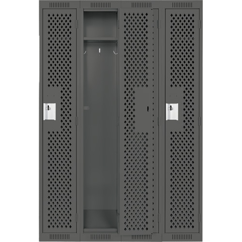 Clean Line Lockers, Bank of 4, 48" x 12" x 72", Steel, Charcoal, Rivet (Assembled), Perforated Auto-Cam
