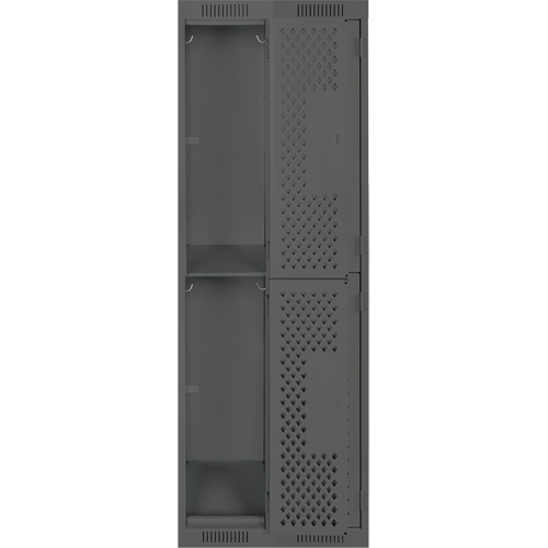 Clean Line Lockers, 2 -tier, Bank of 2, 24" x 12" x 72", Steel, Charcoal, Rivet (Assembled), Perforated Auto-Cam