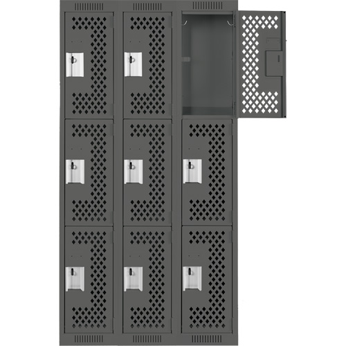 Casiers Clean Line, 3 niveaux, Bloc de 3, 36" x 12" x 72", Acier, Charbon, Rivet (assembl&eacute;), Perfor&eacute; Auto-Cam