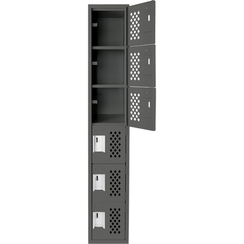 Assembled Lockerettes Clean Line Perforated Economy Lockers, 6 -tier, 18" x 72" x 12", Steel Auto-Cam