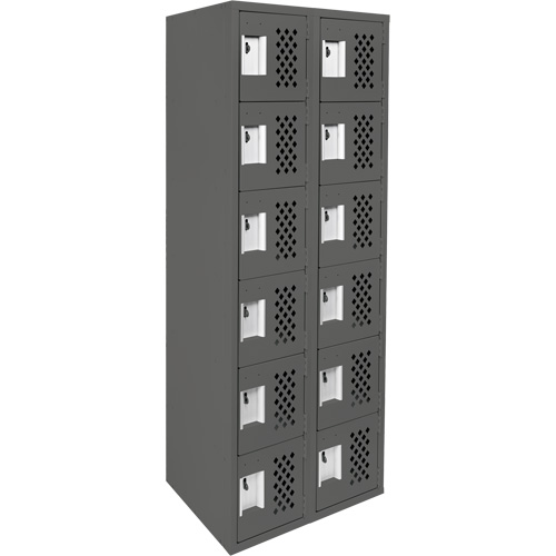 Assembled Lockerettes Clean Line Perforated Economy Lockers, 6 -tier, Bank of 2, 18" x 72" x 12", Steel Auto-Cam