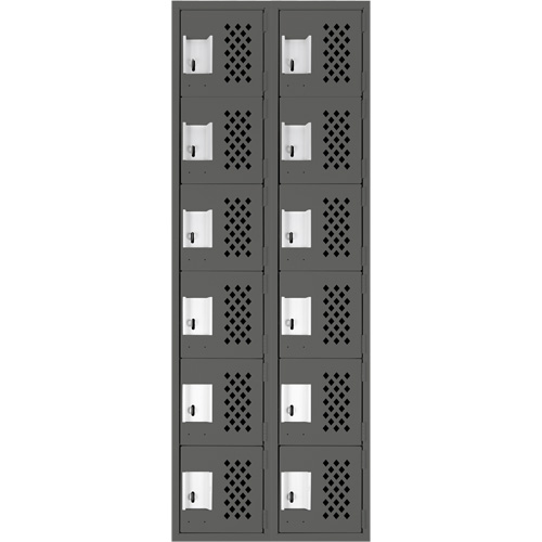 Assembled Lockerettes Clean Line Perforated Economy Lockers, 6 -tier, Bank of 2, 18" x 72" x 12", Steel Auto-Cam