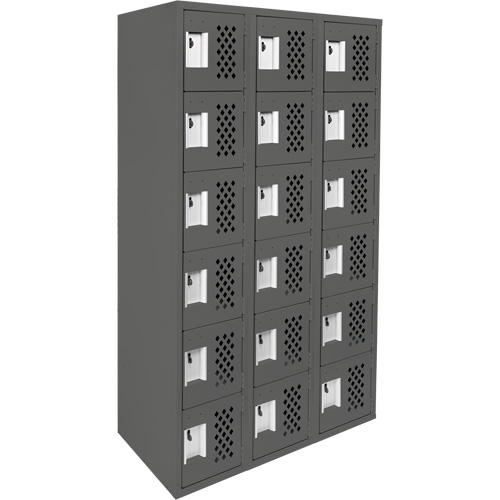 Assembled Lockerettes Clean Line Perforated Economy Lockers, 6 -tier, Bank of 3, 18" x 72" x 12", Steel Auto-Cam