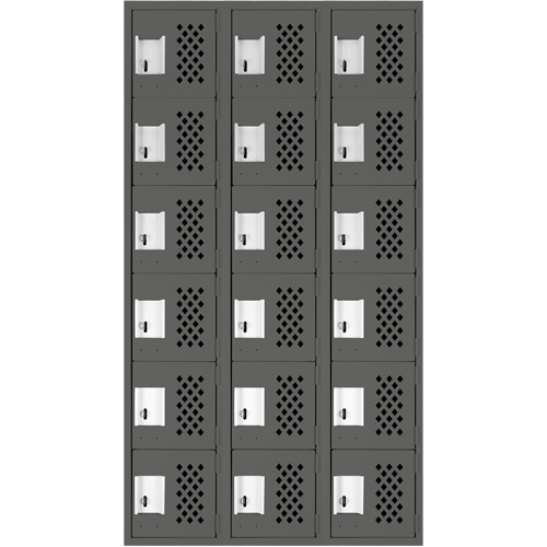 Assembled Lockerettes Clean Line Perforated Economy Lockers, 6 -tier, Bank of 3, 18" x 72" x 12", Steel Auto-Cam