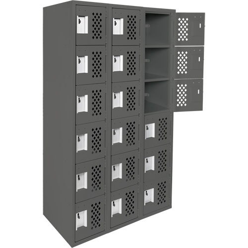 Assembled Lockerettes Clean Line Perforated Economy Lockers, 6 -tier, Bank of 3, 18" x 72" x 12", Steel Auto-Cam