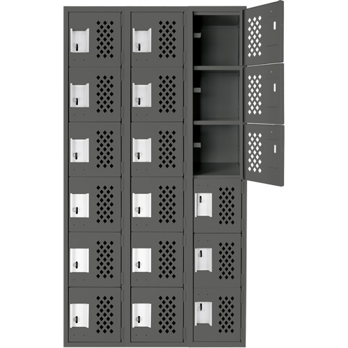 Assembled Lockerettes Clean Line Perforated Economy Lockers, 6 -tier, Bank of 3, 18" x 72" x 12", Steel Auto-Cam