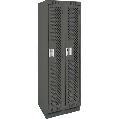 Clean Line Lockers, Bank of 2, 24" x 12" x 76", Steel, Charcoal, Rivet (Assembled), Perforated Auto-Cam