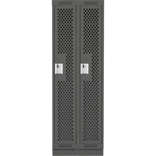 Clean Line Lockers, Bank of 2, 24" x 12" x 76", Steel, Charcoal, Rivet (Assembled), Perforated Auto-Cam