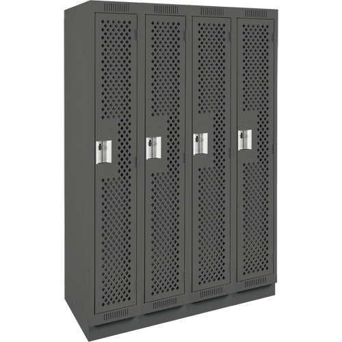 Clean Line Lockers, Bank of 4, 48" x 12" x 76", Steel, Charcoal, Rivet (Assembled), Perforated Auto-Cam
