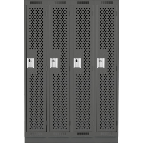 Clean Line Lockers, Bank of 4, 48" x 12" x 76", Steel, Charcoal, Rivet (Assembled), Perforated Auto-Cam